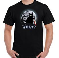 CAT WHAT Halloween Witch Black Horror Murderous Funny Unisex T-shirt S