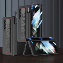 Magnetinis vyrių rašiklio laikiklis apyrankė, skirta Samsung Galaxy Z Fold 5 4 3 5G dėklui su apyranke, stiklo plėvele, kietas atsparus smūgiams dangtelis Samsung z fold 3 gray