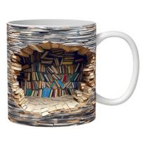 3D knygų lentynos puodelis Kūrybiškas daugiafunkcis keraminis vandens puodelis su rankena Bibliotekos lentynos erdvės dizainas Knygų mylėtojų kavos puodelis Gimtadienio Kalėdos C black