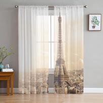 Eifelio bokšto pastato miesto modernios tiulio užuolaidos svetainei miegamajam namų virtuvės langui skaidrios užuolaidos 135W x 114H(cm)