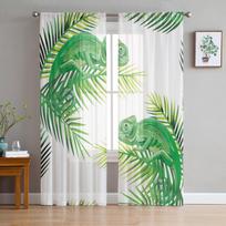Chameleono driežo augalas Žalias baltas tiulis užuolaidos svetainei virtuvei Permatomos galios užuolaidos miegamojo langų plokštės 135W x 114H(cm)