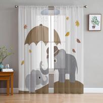 Cute Elephants With Umbrella Sheer Curtains For Bedroom Living Room Tulle Curtains For Kitchen Window Voile Curtains 135W x 114H(cm)