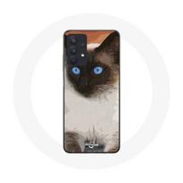 Coque pour Samsung Galaxy A32 5G Chat Siamois Noir et blanc Yeux Bleus balta