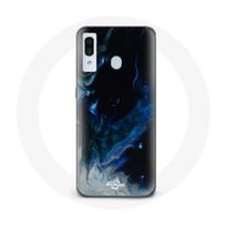 Coque pour samsung galaxy A40 Nuages de fumée multicolore de bleu gris et noir sur fond noir