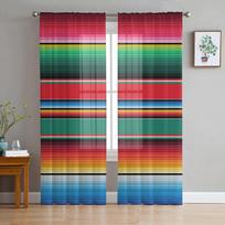 Spalvingos Meksikietiškos Juostelės Miegamojo Skaidrios Plonos Užuolaidos Šventinė Dekoracija Langų Voile Tule Užuolaida 135W x 114H(cm) blue