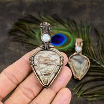 Natural Laguna Lace Agate Gemstone Copper Wire Wrap Gift Pendant 2.68  u6M94