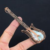 Natural Republic Larimar Handmade Copper Wire Wrap Guitar Pendant 4.53 K1T54 beige