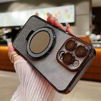 For iPhone 15 Pro Max Luxury Plating Magsafe Magnetic Stand Mirror Flash Phone Case For iPhone 11 12 13 14 15 Pro X XR XS Max Lens Protective Cover iPhone 15 Pro Max sidabras