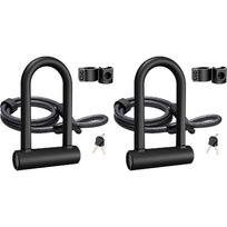 2 Pieces Bike U Lock Heavy Duty Bike Lock Bicycle U Lock, 16mm Shackle and 4ft/6ft Length Security Cable with Sturdy Mounting Bracket for Bicycle, black