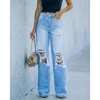 Fashion Womens Baggy Cargo Jeans High Waist Wide Leg Pants For Women Streetwear Straight Trousers Vintage Hole Pant L oriono spalva