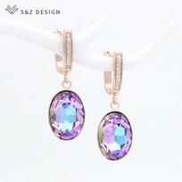 Fashion Elegant Egg Shape Oval Crystal Drop Earrings For Women Wedding Rose Gold Color Classic Jewelry white