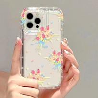 Cute Pink Flower Phone Case For iPhone 11 Case iPhone 13 12 15 14 Pro Max X XS XR 7 8 Plus SE Aesthetic Floral Clear Soft Cover For iPhone 14Pro Max