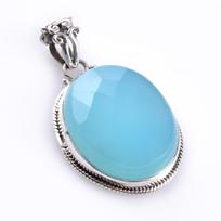 Natūralus vandens chalcedono brangakmenis 925 kieto sterlingų sidabro pakabukas 1,5  d4c19 white