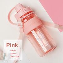 600/1000/1500ml/2000 didelės talpos lauko erdvės puodelis su šiaudiniu studento plastikiniu vandens puodeliu Nešiojamas lauko sporto puodelio lašinamas vandens butelis 600ml rožinė