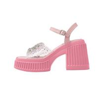 Krazing Pot PVC Peep Toe Thick High Heels Summer Jelly Shoes buckle strpas Casual Crystal Decorations Women Sandals 34 rožinė