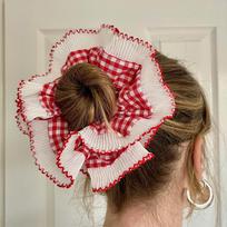 Vintage Lace Flower Hair Loop Curled Edges Four Layers Elastic Plaid Headband Sweet INS Large Intestine Hair Accessories