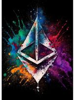 Watercolor Crypto Splatter Bitcoin Ethereum Poster ETH BTC Crypto Virtual Coins Canvas Painting Wall Art For Home Room Decor 20x30cm No Framed blue