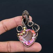 Kunzite Gemstone Handmade Pure Copper Wire Wrap Jewelry Pendant For Memorial Day 2.56 Inches rožinė