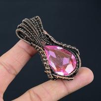 Dazzling Pink Kunzite Gemstone Handmade Copper Wire Wrap Jewelry Pendant 2.76 Inches rožinė