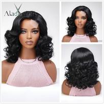 ALAN EATON Black Lace Wig Wavy Curly Part Lace Wigs Daily Natural Hair Wigs for Women High Quality Synthetic Wig