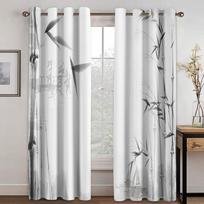 Bamboo Leaf Illustration for Wellbeing Health Fresh Purity Tranquil Panda Curtains for Kids Children Boy Girls Room Living Room 100W160H(CM)40x63in&Hook white