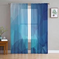 Mėlynos trikampės foninės tiulio permatomos užuolaidos svetainei, kambariui, miegamajam, virtuvei dekoruoti Voile organzos užuolaidos 135W x 114H(cm) blue
