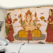 Indian God Ganesha Art Wall Tapestry Lord Ganesha Vinayaka Ganapati Statue Buddha Painting Religion Art Golden Elephant Decor 95x70CM