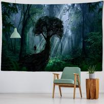 Atogrąžų kraštovaizdžio medžio gobelenas, pakabinamas ant sienos Boho fono audinys Gamtos augalas Žalias menas Kambario bendrabučio dekoras 95x70CM