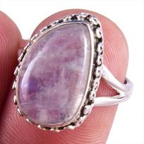 Natural Rainbow Moon Stone Gemstone Handmade 925 Sterling Silver Ring S.6 Y4A43 gray