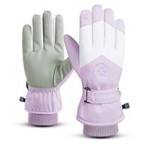 Winter Snowboard Ski Gloves PU Leather Non-slip Touch Screen Waterproof Motorcycle Cycling Fleece Warm Riding Gloves Purple-M gray