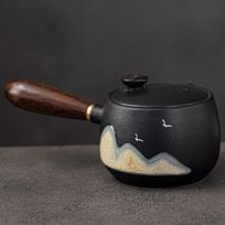Juoda keramika Arbatos puodai Rankomis tapytas Kalnas Japoniškas arbatos puodas 320ml Ceramic teapot black