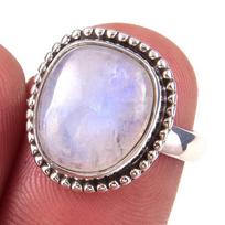 Natural Rainbow Moon Stone Gemstone Handmade 925 Sterling Silver Ring S.7 E1q83 gray