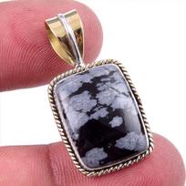 Natūralus Sniego Obsidiano Brangakmenis 925 Kieto Sidabro Dvispalvis Pakabukas 1.25  E8j73 gray