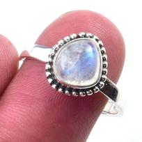 Natural Rainbow Moon Stone Gemstone Handmade 925 Sterling Silver Ring S.8 T8B23 gray