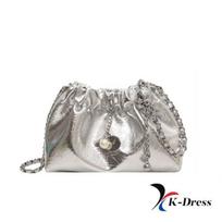 Užtraukiamas mini krepšys su perlų grandinėle Tote Crossbody Odinis Sidabrinis telefono krepšys per petį 13x20x9cm sidabras