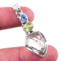 Natural Green Amethyst,Peridot 925 Solid Sterling Silver Gift Pendant 1.75  a7j79 gray