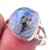 Natural Rainbow Moon Stone Gemstone Handmade 925 Sterling Silver Ring S.10 n0o16 gray