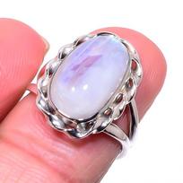 Natural Rainbow Moon Stone Gemstone 925 Solid Sterling Silver Ring Size 6.5 G5k08 white