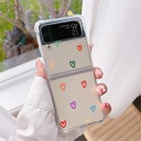 Dėklas Samsung Galaxy Z Flip 3 5G Funda Z Flip 4 prabangus skaidrus kietas PC atsparus smūgiams galinis telefono dėklas meilės širdelė Samsung Z Flip