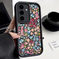 Gražus gėlių rašto dėklas Samsung S24 FE S23 Ultra S22 S21 Plus A55 A54 A53 A52 A35 A34 A15 A14 telefonams, atsparus smūgiams, su objektyvo apsauga Samsung S24 juoda