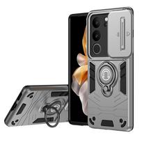KEYSION Atsparus smūgiams šarvų dėklas, skirtas VIVO V29 5G V29e 5G slankiojančios kameros objektyvo apsauginis žiedo stovas Telefono galinis dangtelis, skirtas VIVO V27 5G for VIVO V29 pilka spalva