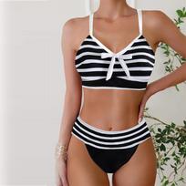 Moteriški maudymosi kostiumėliai Tankini 2 dalių maudymosi kostiumėlis dryžuotas atostogų maudymosi kostiumėliai S juoda