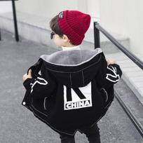 Winter Clothes Plus Cotton Padded Boy Jacket Big Boy Boy Denim Jacket Plus Fleece Jacket Hooded Cotton Coat 160 cm gray