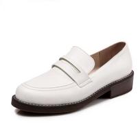 Leshion Of Chanmeb Big Plus Women 'S Penny Loafers Woman Round Toe Flat Shoes Black Beige Nude Casual Leisure Flats Spring Autumn 3.5 white