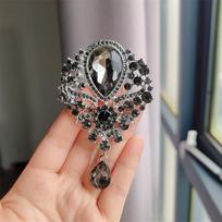 Retro Crystal Big Water Drop Pendant Brooch, Rhinestone Corsage Pin, Clothing Accessories Jewelry Women blue