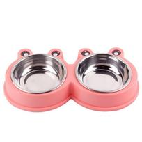 Hot pet bowl Plastic cartoon frog Double bowl Pet stainless steel bowl Pet feeder Cat bowl Dog basin Pet supplies