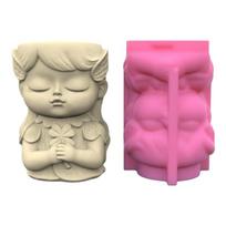 Girl Concrete Flower Pots Molds Succulent Planter Vase Silicone Mold Candle Pen Holder Mold Epoxy Resin Plaster Cement beige