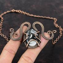 Ortho Fossil Necklace Copper Wire Wrapped Necklace Gemstone Jewelry Adjustable Necklace Handmade Copper Wire Wrap Jewelry Anniversary Gift gray