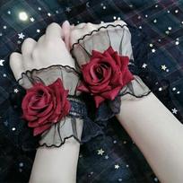 1 Pair Horn Cuffs Cuff Stretch Bracelet Lace Horn Cuffs False Sleeve  Lolita Wrist Cuffs juoda