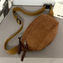 Women Casual Sling Bag Large Capacity Corduroy Chest Bag Solid Color Shoulder Bag Adjustable Strap Multifunction Commuting Bag ruda